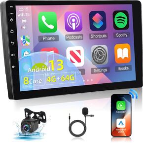 EKAT 4G+64G 8Core Double Din Android Car Stereo with Wireless Apple Carplay & Android Auto - 10.1 inch IPS Touchscreen Radio with WiFi/GPS Navigation/DSP/Voice Control