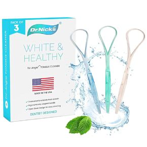 Dr. Nick’s White & Healthy Tongue Scraper (3 pack), Dentist Designed to Cure Bad Breath, Easy to Use Plastic Tounge Scraper Cleaner Maintains Oral Care for Adults