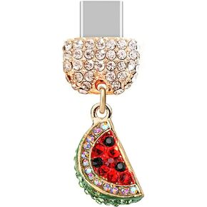 ELISE & FONDA TP114 Type-C USB Charging Port Crystal Anti Dust Plug Little Watermelon Pendant Cell Phone Charm for Samsung Galaxy/Huawei/OnePlus/Xiaomi/oppo Android Phones