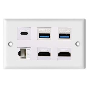 Outlet with USB Ports 2USB3.0+2HDMI2.0 +1 Cat6 Ethernet+1 USB Type C Port, Disscool USB C Wall Outlet White Mount Compatible with iPhone/Samsung(Outlet Wall Plate Included)