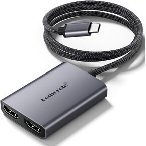 Lemorele USB C to Dual HDMI Adapter for MacBook Pro Air M1 M2 /HP/Dell Laptop, Dual Monitor Adapter Support System MacOS 10.15 and Above, Windows 10 and Above, 4K+1080P External Video Display