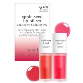 NOONI Appleseed Lip Oil Set - Appleberry & Applecherry | with Apple Seed Oil, Lip Oil Duo, Lip Stain, Gift Sets, For Chapped and Flaky Lips