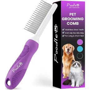 Detangling Pet Comb with Long & Short Stainless Steel Teeth - Dog Comb for Removing Matted Fur, Knots & Tangles – Detangler Tool Accessories for Safe & Gentle DIY Dog & Cat Grooming