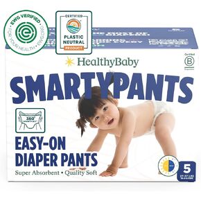 SmartyPants Pull Up Style Diapers | EWG Verified Safe & Plant-Based | Quilted 360 Waistband, Super Absorbent for Overnight Leak Protection | Training Pants by HealthyBaby | Size 8 (30 Count)