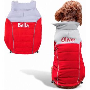 GoTags Dog Puffer Coat Vest, Personalized Cold Weather Puffy Vest with Custom Embroidered Pet Name, Warm Dog Clothes for Winter for Large Small Medium XS Dogs (Bright Red, XXXL)