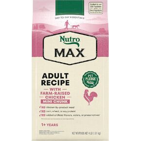 NUTRO MAX Adult Mini Chunk Recipe Dry Dog Food With Farm-Raised Chicken, 25 LB Bag