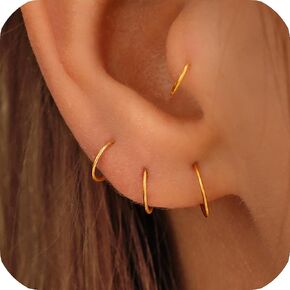 Small Cartilage Hoop Earrings for Women/Men, Thin Piercing Hoop Ring for Helix, Tragus, Conch, Nose (1 Pair 7mm,22g,14K Gold Filled)