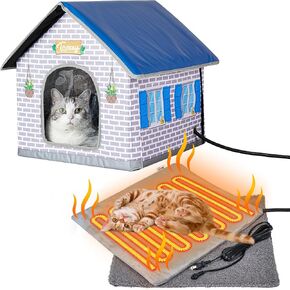 Toozey Heated Outdoor Cat House with Insulated Aluminum, 100% Waterproof Weatherproof with 2 Mat, Sturdy Safe Large Feral Shelter for Winter Indoor Outside with Thermostatic Pet Heating Pad, (Red, M)