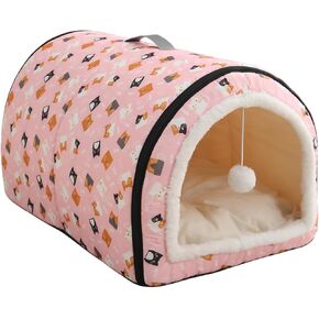Cozy Cat Bed Cave, Cat Bed for Kittens and Small Pets, Kitten Bed Hideout House with Removable Mattress for Kittens (Navy Blue, 18"×13"×13")