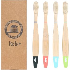 Sea Turtle Plant-Based Bristles, Bamboo Toothbrushes, Soft Natural Toothbrush for Kids, 4 Pack