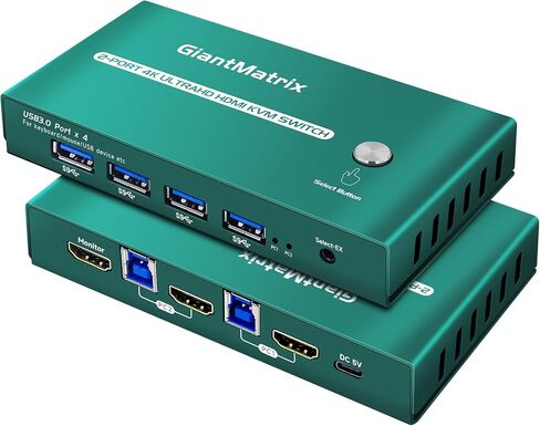 HDMI KVM Switch 1 شاشات 2 أجهزة كمبيوتر EDID Emulator 4K 60 هرتز kvm Switch hdmi 2K 144 هرتز EDID نسخة hdmi 2.0 kvm edid Clone 3440*1440 100hz 2 Port hdmi kvm Switch edid usb3.0 GiantMatrix in Saudi Arabia