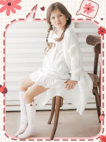 4 Pairs Double Ruffle Lace Trim Cotton Socks Frilly Dress Socks Stylish Candy Colored Girls Lace Socks for Kids (7-12 Years) in Kuwait