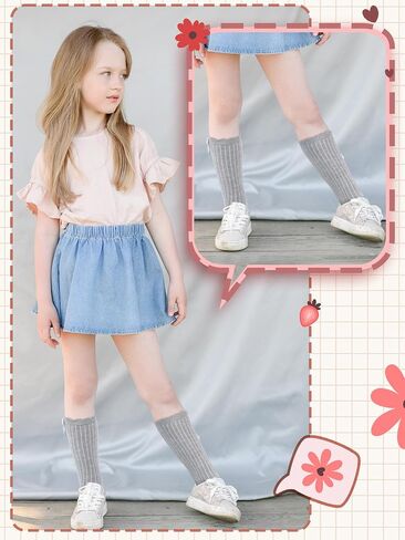 4 Pairs Double Ruffle Lace Trim Cotton Socks Frilly Dress Socks Stylish Candy Colored Girls Lace Socks for Kids (7-12 Years) in Kuwait