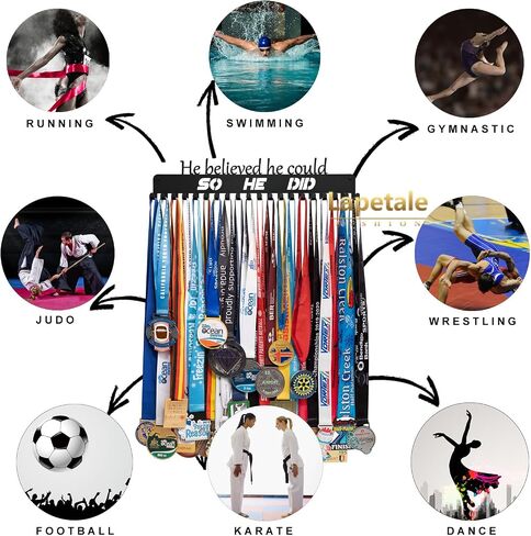 Wrestling Medal Hanger Display Medal Holder Hanger Display Rack Frame with 20PCS Hanging Hooks Upgraded Extension Hooks Easy Install Easy to Use Wrestling Medal Display Rack in Saudi Arabia