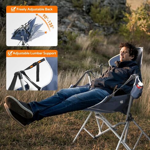 Hammock Camping Chair for Campsite, Lawn, Backyard, Patio, Folding Swing Chair with Adjustable Backrest, Lumbar Support & 3D Mesh Padded Headrest, Easy-Fold Design, Support 400LBS (Black) in Saudi Arabia
