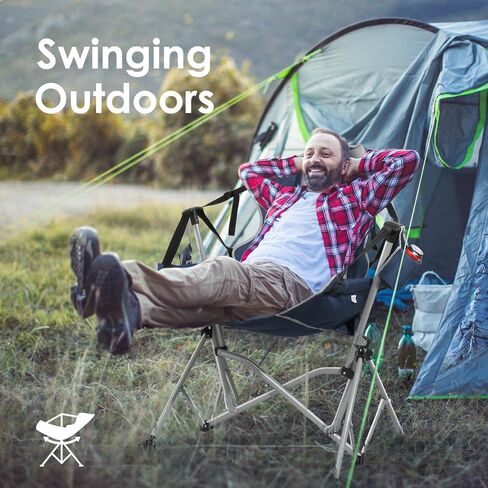 Hammock Camping Chair for Campsite, Lawn, Backyard, Patio, Folding Swing Chair with Adjustable Backrest, Lumbar Support & 3D Mesh Padded Headrest, Easy-Fold Design, Support 400LBS (Black) in Saudi Arabia