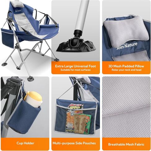 Hammock Camping Chair for Campsite, Lawn, Backyard, Patio, Folding Swing Chair with Adjustable Backrest, Lumbar Support & 3D Mesh Padded Headrest, Easy-Fold Design, Support 400LBS (Black) in Saudi Arabia