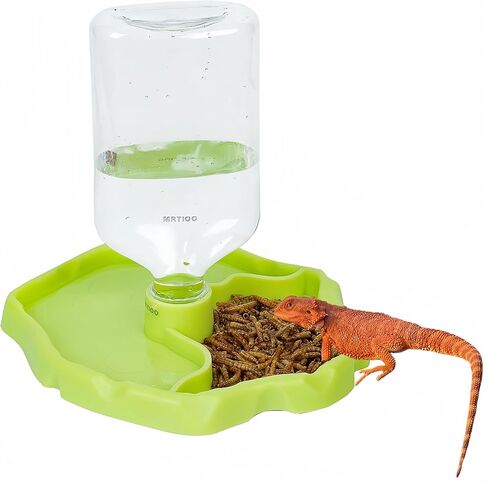 17oz 2 in 1 Terrarium Tank Reptile Food Feeders Bowl, Water Feeder Automatic Water Dispenser Waterer Feeding Accessories, for Geckos Lizards Turtle Bearded Dragons (Lake Blue) in Kuwait