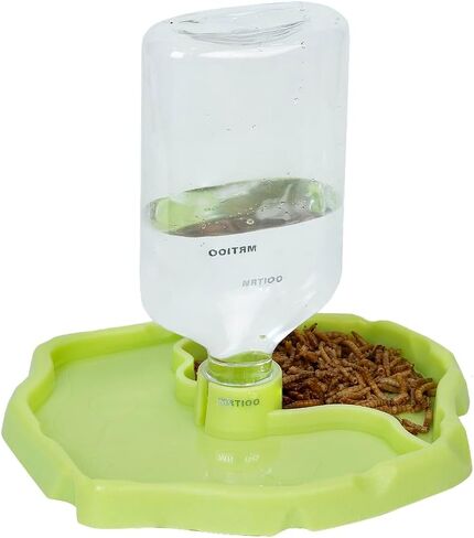 17oz 2 in 1 Terrarium Tank Reptile Food Feeders Bowl, Water Feeder Automatic Water Dispenser Waterer Feeding Accessories, for Geckos Lizards Turtle Bearded Dragons (Lake Blue) in Kuwait