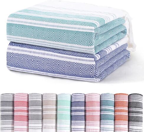 2 Pack Extra Large Picnic Blankets Outdoor Turkish Beach Towels Camping Throw Blankets Lightweight Car Essentials Glamping Tent Gear Must Haves Outside Festival Hiker Equipment Hiking Supplies in Saudi Arabia