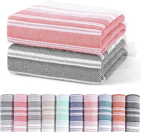 2 Pack Extra Large Picnic Blankets Outdoor Turkish Beach Towels Camping Throw Blankets Lightweight Car Essentials Glamping Tent Gear Must Haves Outside Festival Hiker Equipment Hiking Supplies in Saudi Arabia