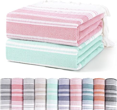 2 Pack Extra Large Picnic Blankets Outdoor Turkish Beach Towels Camping Throw Blankets Lightweight Car Essentials Glamping Tent Gear Must Haves Outside Festival Hiker Equipment Hiking Supplies in Saudi Arabia
