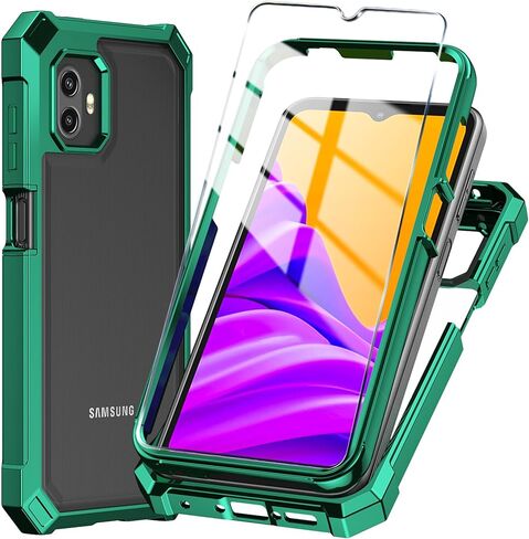 for Samsung Galaxy Xcover 6 Pro Phone Case + Tempered Glass Screen Protector,Electroplated PC Front Frame Soft TPU Transparent Back Cover,Lmpact Airbags Protective Case Cover for 6 Pro (Green) in Kuwait