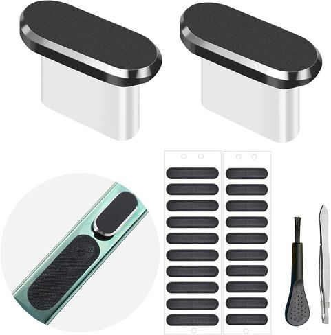 Phone Speaker Dustproof Stickers Protector, Mesh Speaker Anti Dust Adhesive Cover, Included Anti Dust Plug, Phone Port Cleaning Brush and Tweezer Compatible with iPhone 13, 12 Pro Max, 11 (Black) in Kuwait