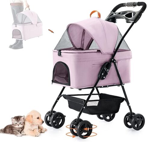 Pet Stroller with Detachable Carrier for Small Dogs&Cats, Pink Gray in Saudi Arabia