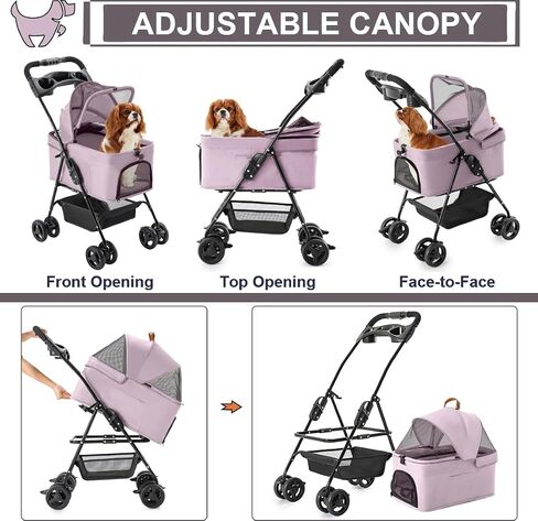 Pet Stroller with Detachable Carrier for Small Dogs&Cats, Pink Gray in Saudi Arabia