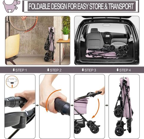 Pet Stroller with Detachable Carrier for Small Dogs&Cats, Pink Gray in Saudi Arabia