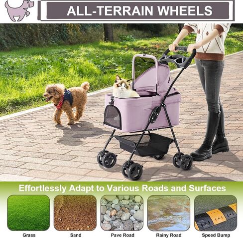 Pet Stroller with Detachable Carrier for Small Dogs&Cats, Pink Gray in Saudi Arabia