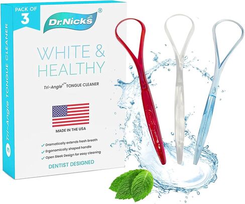 Dr. Nick’s White & Healthy Tongue Scraper (3 pack), Dentist Designed to Cure Bad Breath, Easy to Use Plastic Tounge Scraper Cleaner Maintains Oral Care for Adults in Kuwait