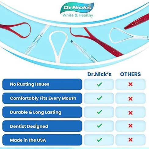 Dr. Nick’s White & Healthy Tongue Scraper (3 pack), Dentist Designed to Cure Bad Breath, Easy to Use Plastic Tounge Scraper Cleaner Maintains Oral Care for Adults in Kuwait