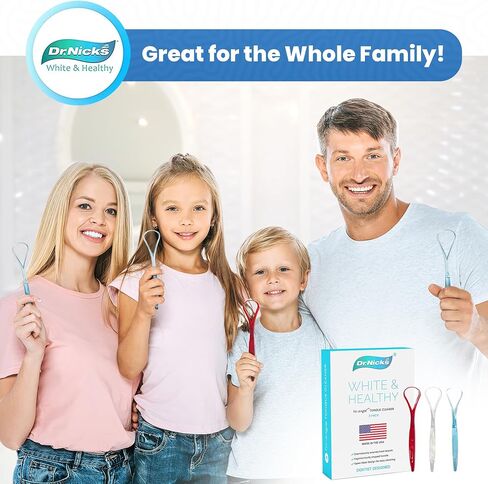 Dr. Nick’s White & Healthy Tongue Scraper (3 pack), Dentist Designed to Cure Bad Breath, Easy to Use Plastic Tounge Scraper Cleaner Maintains Oral Care for Adults in Kuwait