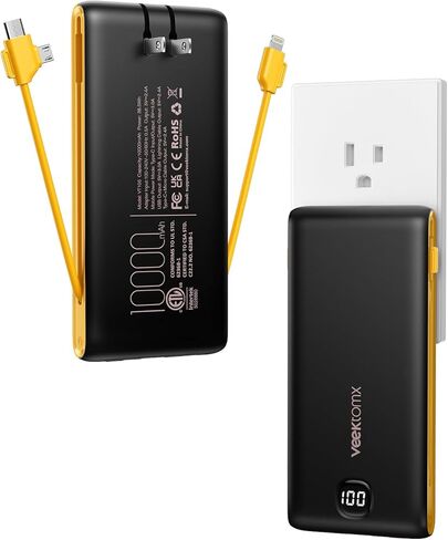 Portable Charger Power Bank Built in Cables and Wall Plug, 10000mAh iPhone Battery Pack Fast Charging, USB C External Slim Power Bank, Travel Essentials Compatible with iPhone 16 15 14 13 Samsung iPad in Saudi Arabia
