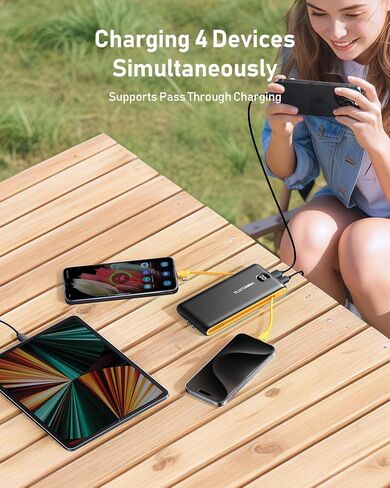 Portable Charger Power Bank Built in Cables and Wall Plug, 10000mAh iPhone Battery Pack Fast Charging, USB C External Slim Power Bank, Travel Essentials Compatible with iPhone 16 15 14 13 Samsung iPad in Saudi Arabia