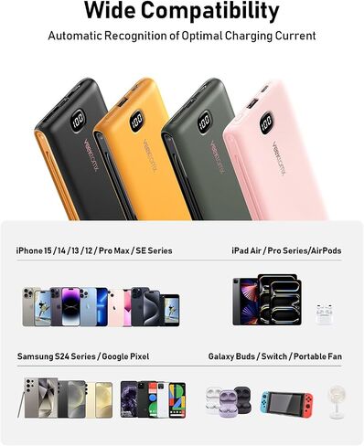 شاحن محمول باور بانك مدمج بالكابلات ومقبس حائط، حزمة بطارية iPhone 10000 مللي أمبير في الساعة شحن سريع، بنك طاقة خارجي USB C نحيف، أساسيات السفر متوافقة مع iPhone 16 15 14 13 Samsung iPad in Kuwait