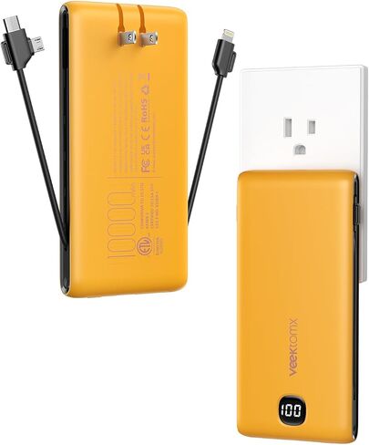 Portable Charger Power Bank Built in Cables and Wall Plug, 10000mAh iPhone Battery Pack Fast Charging, USB C External Slim Power Bank, Travel Essentials Compatible with iPhone 16 15 14 13 Samsung iPad in Saudi Arabia