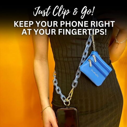 Clip & Go Phone Chain and Pouch (Hot Pink - Pink Pouch) – Stylish Phone Holder with Wallet, Hands-Free Carrying and Adjustable Crossbody Chain in Saudi Arabia