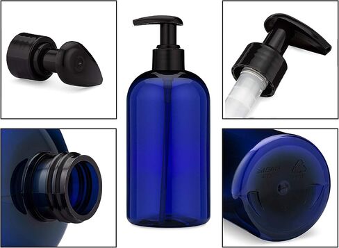8 oz Empty Refillable Plastic Bottles with Pump - Soap, Shower, Lotion, Massage Oil, Travel - 6 Pack, Waterproof Labels, PET BPA Free, USA (Amber/Brown with Black Pumps, Damask Labels) in Saudi Arabia