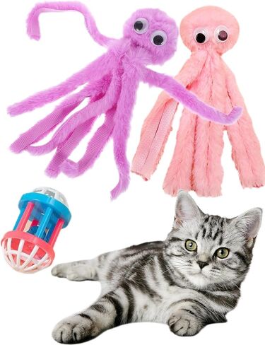 Octopus Catnip Toys 3-Pack + Large Cat Ball & 2 Catnip Packs - Indoor Kitten Toys for Chewing, Cleaning Teeth & Reducing Boredom in Saudi Arabia