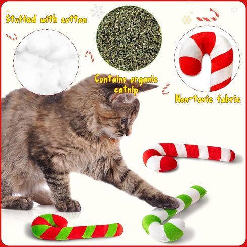 MALLMALL6 3Pcs Christmas Candy Cane Catnip Toys Gift for Cat, Indoor Cat Chew Bite Kick Plush Catmint Pet Toys Supplies for Cat Lover Xmas Gifts, Cute Interactive Cat Toy for Pet Presents (Tricolor) in Kuwait
