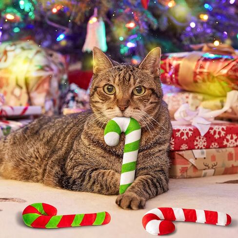 MALLMALL6 3Pcs Christmas Candy Cane Catnip Toys Gift for Cat, Indoor Cat Chew Bite Kick Plush Catmint Pet Toys Supplies for Cat Lover Xmas Gifts, Cute Interactive Cat Toy for Pet Presents (Tricolor) in Kuwait