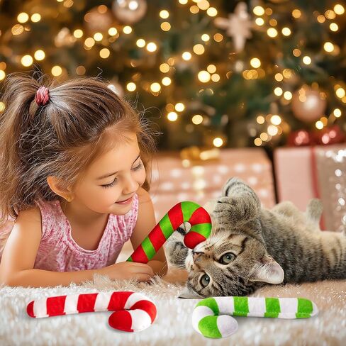 MALLMALL6 3Pcs Christmas Candy Cane Catnip Toys Gift for Cat, Indoor Cat Chew Bite Kick Plush Catmint Pet Toys Supplies for Cat Lover Xmas Gifts, Cute Interactive Cat Toy for Pet Presents (Tricolor) in Kuwait