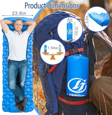 Self Inflating Sleeping Pad for Camping, Ultralight Backpacking Sleeping Mat with Built-in Foot Pump and Pillow, Lightweight Camping Air Mattress, Ideal for Travel, Hiking, and Tents(Green) in Saudi Arabia