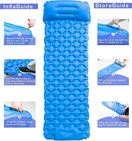 Self Inflating Sleeping Pad for Camping, Ultralight Backpacking Sleeping Mat with Built-in Foot Pump and Pillow, Lightweight Camping Air Mattress, Ideal for Travel, Hiking, and Tents(Green) in Saudi Arabia