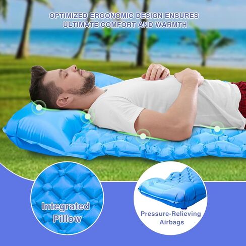 Self Inflating Sleeping Pad for Camping, Ultralight Backpacking Sleeping Mat with Built-in Foot Pump and Pillow, Lightweight Camping Air Mattress, Ideal for Travel, Hiking, and Tents(Green) in Saudi Arabia