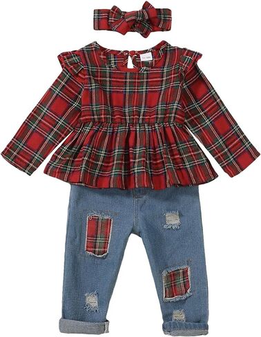 Mioglrie Toddler Baby Girl Clothes 2T 3T 4T 12 18 24 Months Toddler Fall Winter Girls Outfit Jeans Pants Clothing Set in Saudi Arabia
