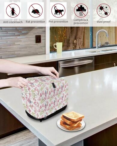 2 Slice Toaster Cover, Bread Machine Cover Retro Turquoise Flowers Butterfly Dragonfly Country Style Kitchen Appliance Dust Cover Top Handle Fingerprint Protection Lightweight Kitchen Toaster Cover in Saudi Arabia